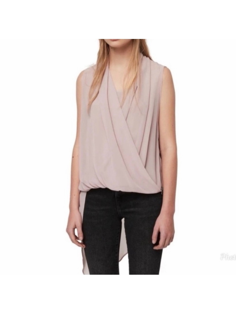 All Saints Soft Girl Chic Abi Sleeveless Draped Asymmetrical Hem Blouse medium